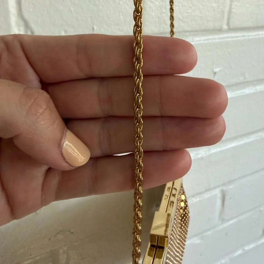La Regale Gold Sequined Mesh Evening Clutch w/ Shoulder‎ Chain, EUC
